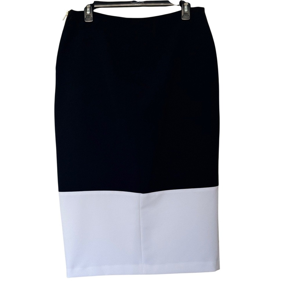 Worthington Pencil Skirt Black White Colorblock Side Zip Womens 10